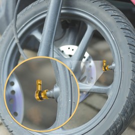X AUTOHAUX Pair Gold Tone Aluminum Alloy 90 Degree Universal Motorcycle Wheel Rim Vacuum Tire Valve Stems Caps 11.3mm