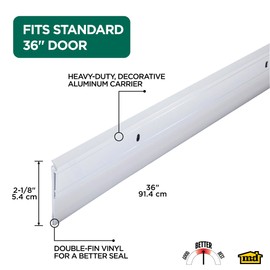 M-D Building Products 05769 All-Season Door Sweep, Heavy Duty Aluminum and Vinyl, Ideal for Residential & Commercial Use, Easy Installation, Ensure Comfort and Save Energy (36 Inch, White)