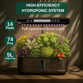 aGratHav Hydroponics Growing System Kit, Indoor Herb Garden, 14 Pods Upgraded LCD Display, LED Grow Light Quiet Smart Water Pump Automatic Timer, Hydroponic Planter for Home Kitchen Office