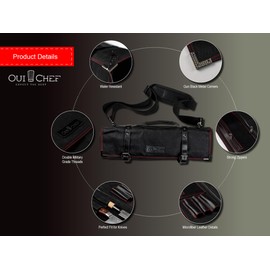 Professional Chef Knife Bag for 10 Knives and Other Utensils - Chef Knife Roll Bag Made of Waxed Canvas and Microfiber Leather - Travel Knife Case with Carry Straps - Chef Bags for Knives and Tools