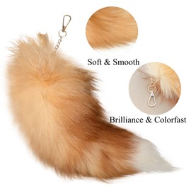 kauomi Real Fox Tail - Therian Tail Plush Keychain, Furry Foxes Bag Therian Accessories, Huge Fur Fox Tails as Gifts for Women (Golden)
