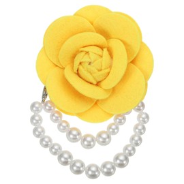 PATIKIL Fabric Camellia Flower Brooches, Elegant Beads Tassels Brooches Flower Pins Bracelet Dual Use for Women Suit Hat Dress Shirt Tie Corsage, Yellow