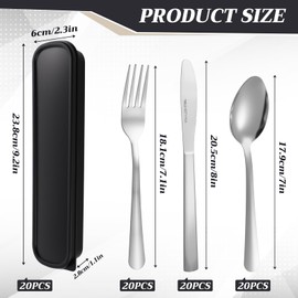 Lothee 20 Pack Travel Utensils with Case Reusable Stainless Steel Silverware Bulk Camping Cutlery Set Include Forks Knives Spoons for Work Picnic Travel and Lunchboxes, Dishwasher Safe, Black