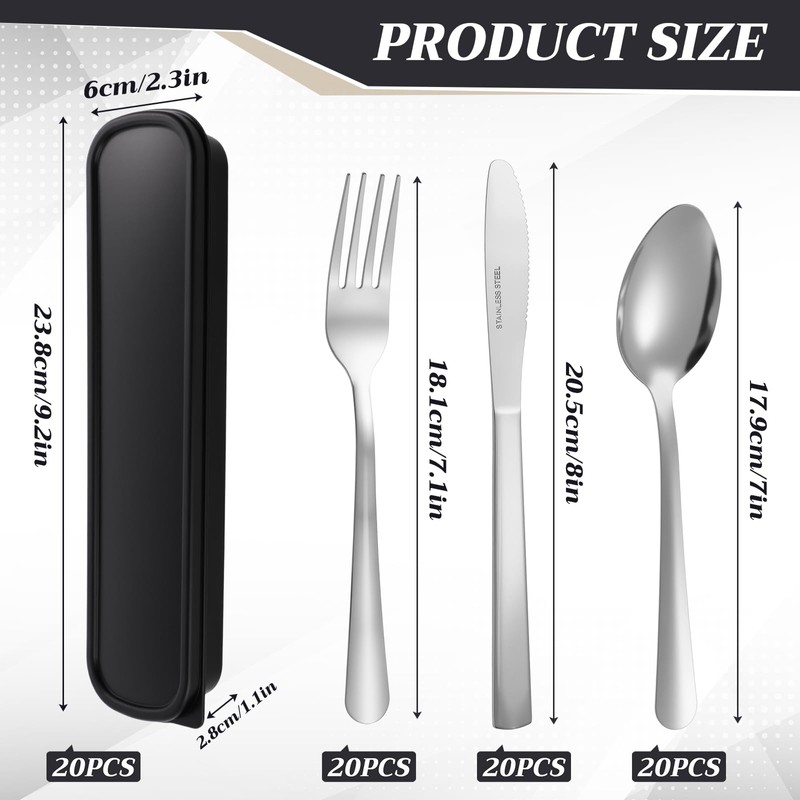 Lothee 20 Pack Travel Utensils with Case Reusable Stainless Steel