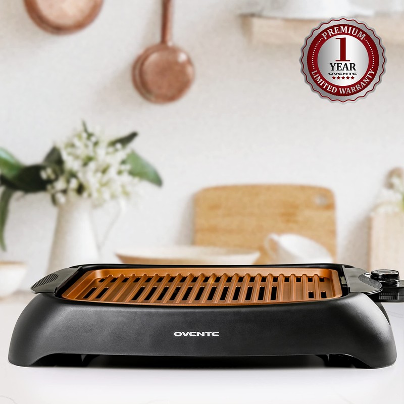OVENTE Electric Indoor Grill with 13x10 Inch Non-Stick Cooking Surface,