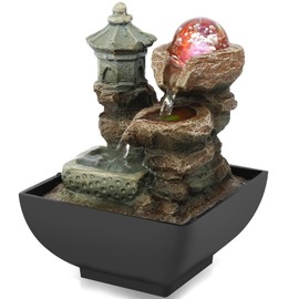 Indoor Water Fountain Tabletop Waterfall Decor with Illuminated Crystal Ball Indoor Water Features Reservoir for Relaxation Meditation with Quiet Submersible Pumps for Home Bedroom Office,18x13x13cm