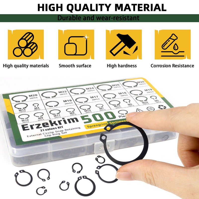 Snap Ring Assortment Circlip Set C-Clips 500 Pieces 21 Different