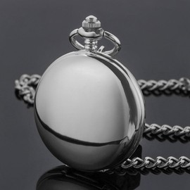 Alwesam Smooth Pocket Watch Moon Phase Calendar Roman Numerals Scale Quartz Pocket Watches with Chain Best Gifts-Silver