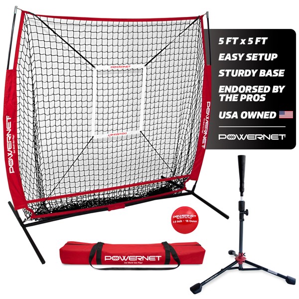 PowerNet Baseball Bundle, 5x5 FT Hitting and Pitching Net with
