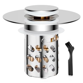 WDRIGE 3-in-1 Bathroom Pop-up Sink Drain Strainer, Bathroom Sink Stopper, Detachable Stainless Steel Filter Basket Hair Trap for Hair and Debris, Brass Bounce Core