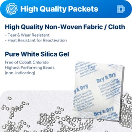 Dry & Dry 50 Gram [100 Packets] Silica Gel Packets Desiccants, Silica Packets - Rechargeable Silica Gel Packs, Desiccants Packets, Silica Gel