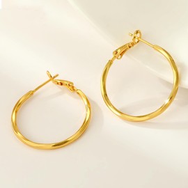 MAGIIE Gold earrings made of 925 sterling silver, ring-shaped 20 mm, 25 mm, 30 mm, Möbius earrings, retro, earrings, round earrings, hoop earrings, gold, ladies, Copper, No Gemstone