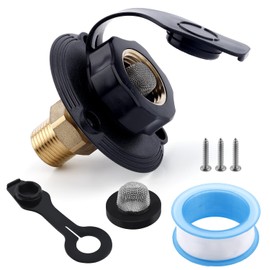 BOXOB RV City Water Inlet, 3/4 NH Female to 1/2 NPT Male RV Hose Connector Fresh Water Fill Inlet Flange with Check Valve Dust Cover Ideal Camper Motorhome Marine Replacement Accessories