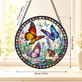 Butterfly Suncatcher - Painted Stained Glass Window Hangings, Vibrant Sun Catcher Indoor Decor, Memorial, Sympathy, Birthday for Mom, Grandma, Sister, Women (7.8")