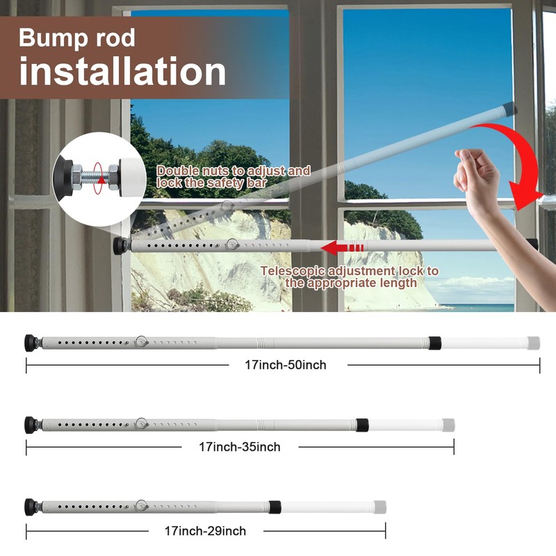BeBecome Sliding Door Security Bar，17-50 inch Adjustable Patio Door Security