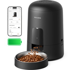 PETLIBRO Automatic Cat Feeder, Wi-Fi Rechargeable Cats Food Dispenser Battery-Operated with 30-Day Life, AIR 2.4G Wi-Fi Timed Pet Feeder for Cats & Dogs, 2L Auto Cat Feeder, Black