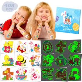 Leesgel 408Pcs Easter Basket Essentials for Kids, Individually Wrapped Glows Easter Temporary Tattoos for Basket Stuffers, Spring Bunny Easter's Egg Fillers for Boys Girls