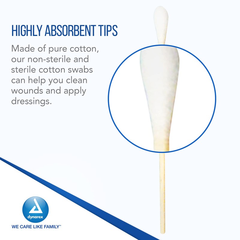 Dynarex 6-Inch Sterile Cotton Tipped Applicators - Single-Use Wooden Cotton