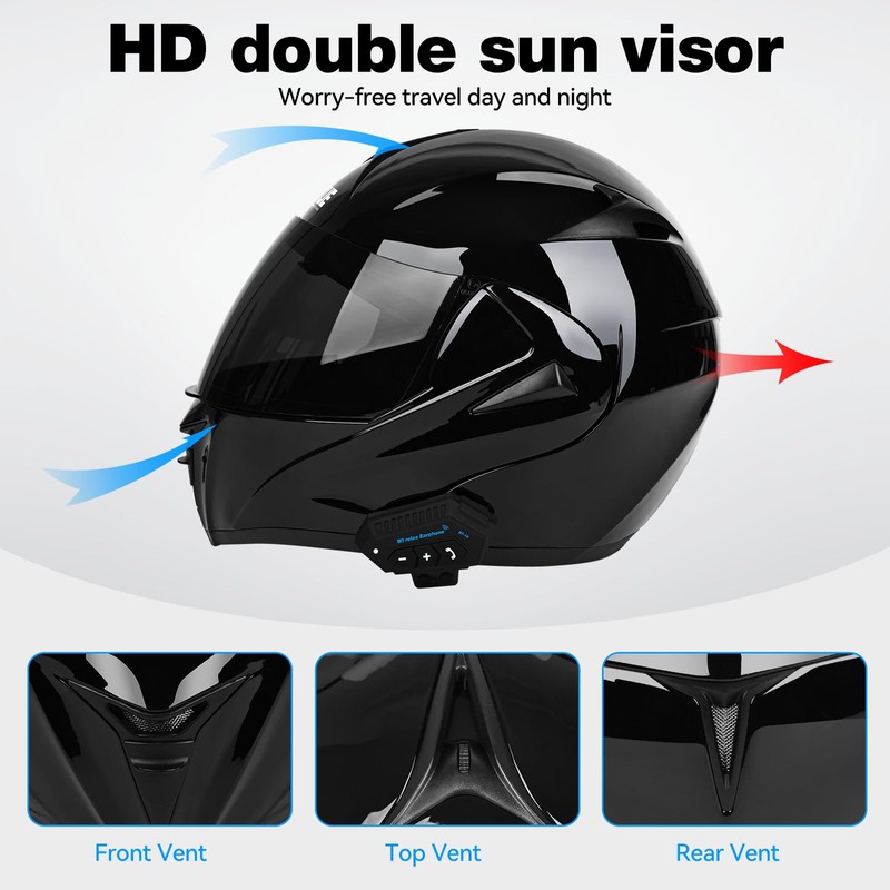 Motorcycle Bluetooth Modular Helmet, DOT Approved Dual Visor Full Face