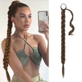 Barsdar Long Braided Ponytail Extension with Elastic Band, Straight Wrapped Braid Hair Extensions, DIY Natural Soft Synthetic Hairpiece for Women, 76 cm