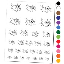 Fabulous Cat Unicorn Caticorn with Sparkles Temporary Tattoo Water Resistant Fake Body Art Set Collection - Black (One Sheet)