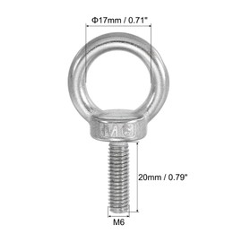 PATIKIL M6 x 20 mm Lifting Shoulder Eye Bolt, 5 Pieces 304 Stainless Steel Threaded Eyelet with Nuts and Washers for Hanging Hammock Items