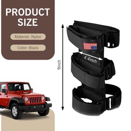 leechio 1 PC Car Fire Extinguisher Straps, 9 " x 4.4 " American Flag Freely Adjustable Elastic Roll Cage Fire Extinguisher Fixed Support Straps, Velcro Mounting Accessories, for Wrangler (Black)