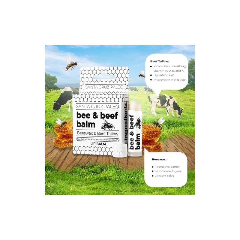 Lingtoolator aleo Beef Tallow Beeswax Lip Balm Hydrating Moisturizer, Natural