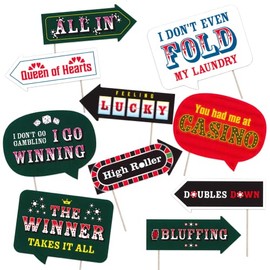 Las Vegas Casino Photo Booth Props - Casino Night Playing Games Themed Party Decorations - Funny Photography Supplies - Selfie Props with Sticks - 10pcs