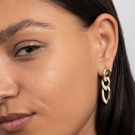 WANTED PIECES 14K Gold Plated Chain Link Earrings, Gold Stud Earrings for Women and Girls