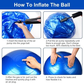 flintronic Exercise Ball, Anti-brust Yoga Ball Fitness Ball, 55 to 65cm Extra Thick Swiss Ball with Hand Pump for Yoga, Pilates, Fitness