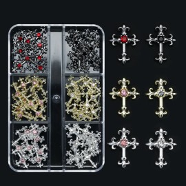 3d Cross Nail Art Zircon Embedded Retro Alloy Rhinestones Color Amarillo