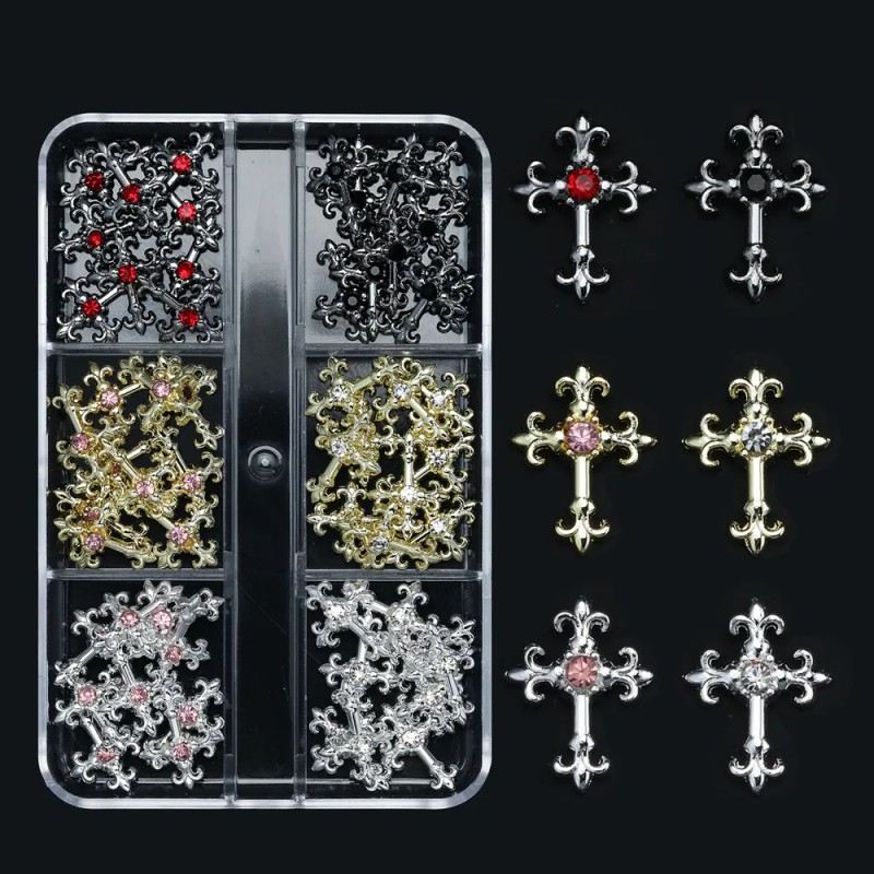 3d Cross Nail Art Zircon Embedded Retro Alloy Rhinestones Color
