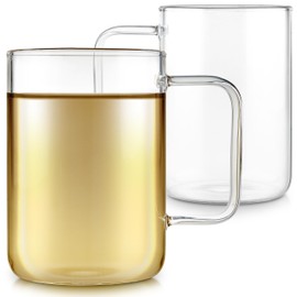 Teabloom Set of Two Premium Borosilicate Glass Cups - 12 Ounces / 350 ml - Stain-free and Microwave Safe