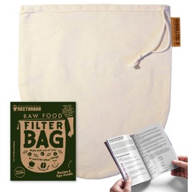 Nut Milk Bag Eco Made of Cotton, Nectarbar, Handmade Filter Bag/Colander for Vegetable Drinks, Vegan Nut Milk, Straining, Juicing, Eco 100% Plastic-Free Raw Food Filter Bag + Instructions (English language not guaranteed)