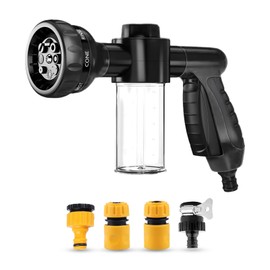 Wevdn Car Wash Nozzle, High Pressure 8 Adjustable Patterns Sprayer with Soap Dispenser, Universal Garden Hose Foam Nozzle for Car Washing and House Cleaning, Car Accessories (Black, 4 Connectors)