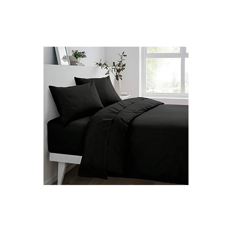 Pyrhan Ltd Polycotton Black Double Fitted Sheet 26cm Drop(140cmx190cm)