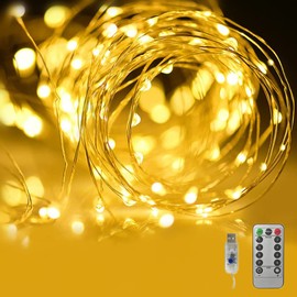 Fantasee Copper Wire String Lights USB Powered LED Fairy Lights 8 Modes with Timer Remote Control for Home Bedroom Birthday Party Wedding Christmas Festival Decor (Warm White, 16.4ft 50leds)
