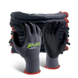 FJDZ SAFETY Work Gloves for Men and Women, 12 Pairs Breathable Foam Nitrile Coated Touchscreen Nylon Gloves with Grip for Yard work,Carpenter,Lifting,Roofing,Mechanical(X-Large)