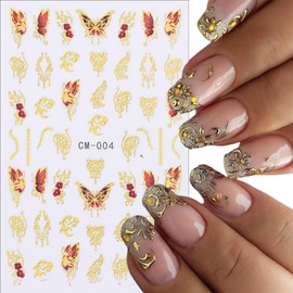 6 Sheets Butterfly Nail Art Stickers Gold Nail Decals 3D Self-Adhesive Holographic Luxury Butterflies Design Nail Supplies Liquid Butterfly for Women Girls Acrylic Manicure Decorations Accessories