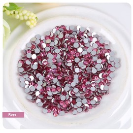 Onwon 1440 Pcs Crystal Flat Back Brilliant Round Rhinestones Glass Stones Glitter Gems Faux Diamond for Craft,Nail Art,Shoes,DIY Decorations (SS12 / 3.1mm, Rose)