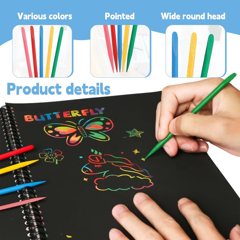 JRYXDS Pack of 50 Colourful Wooden Pens for Scratch Art,