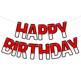 Cartoon Red and White Birthday Banner, Cartoon Animation Theme Birthday Decorations Happy Birthday Letters Banner for Home Wall Door Window Parties Hanging Decor