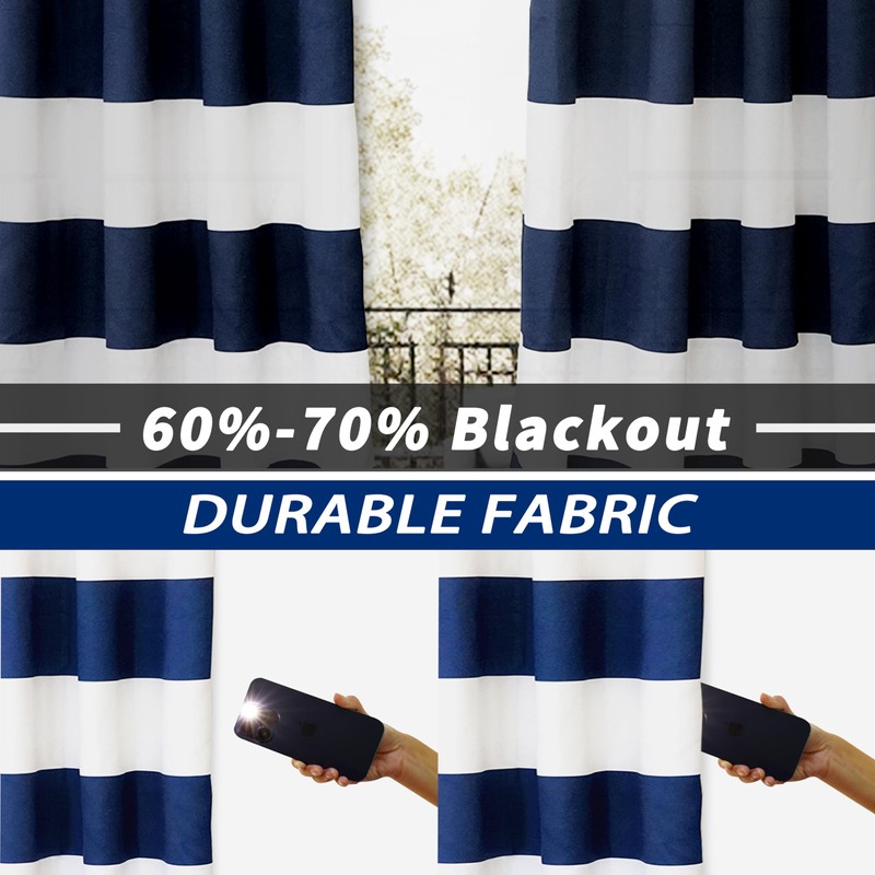 DriftAway Navy Stripe Room Darkening Window Curtains 84 Inch Long