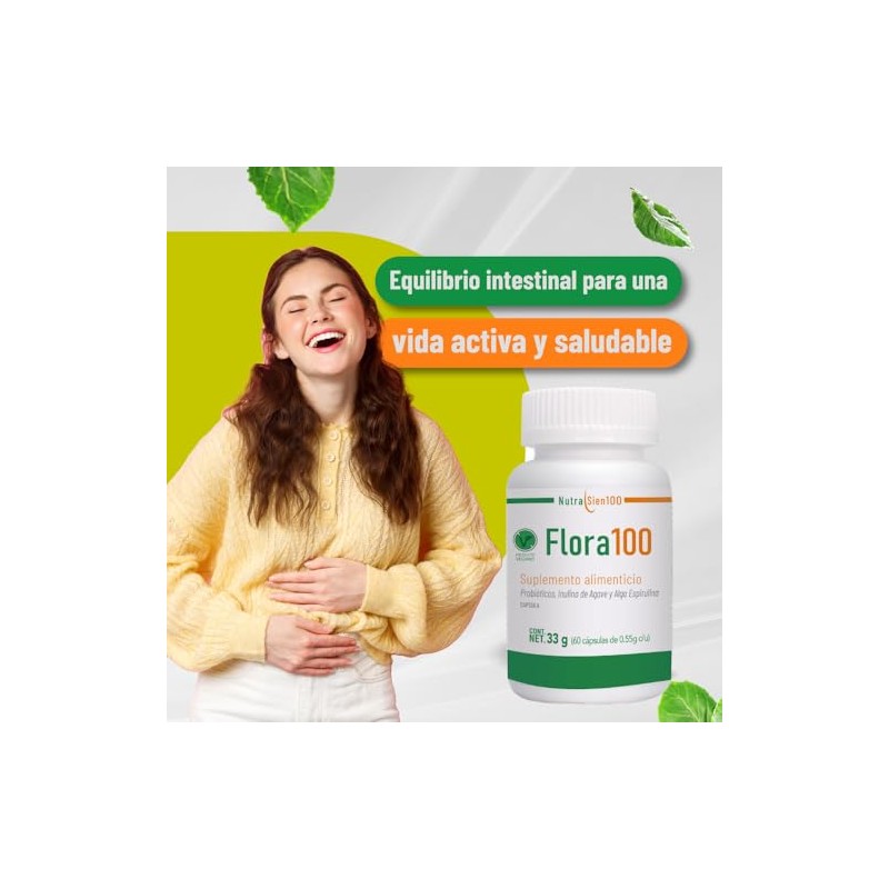 Nutrasien100 Flora100 Probióticos Prebióticos Veganos Billones Ufc Inulina Agave Espirulina
