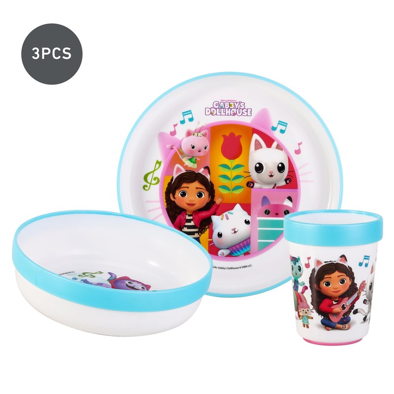 Gabby's Dollhouse 3pcs Bicolor Premium Kids Childrens Dinner Tableware Set