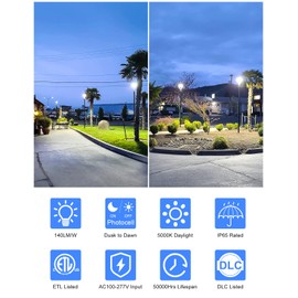 80W LED Post Top Light - 80W/64W/48W Selectable Wattage, 11200Lm, Dusk to Dawn, IP65 Waterproof for Outdoor Commercial Pole Light Fixture, AC100-277V