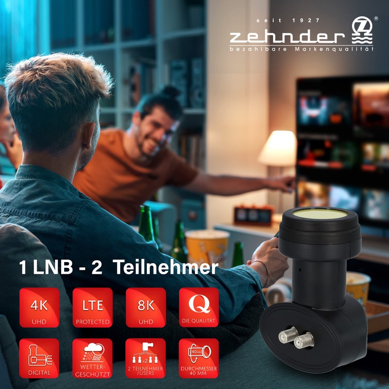 ZEHNDER Twin LNB, LTE Shielding, Sun Protect UV Protection, Digital
