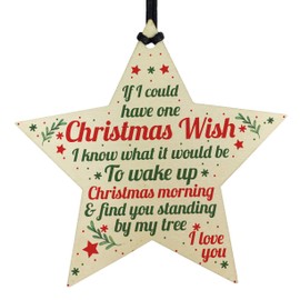 RED OCEAN Christmas Wish Mum Dad Nan Grandad Wooden Star Memorial Tree Decoration Ornament Gift