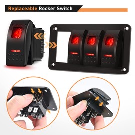 GOOACC 4 Gang Rocker Switch Panel 5Pin On Off Toggle Switch Aluminum Holder 12V 24V Dash Pre-Wired Red Backlit Switches for Automotive Cars Marine Boats RVs Truck, 2 Years Warranty